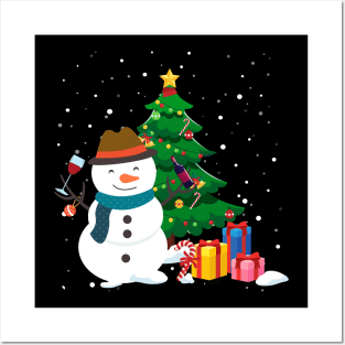 Funny Snowman Drinking Wine Christmas Tree Posters and Art